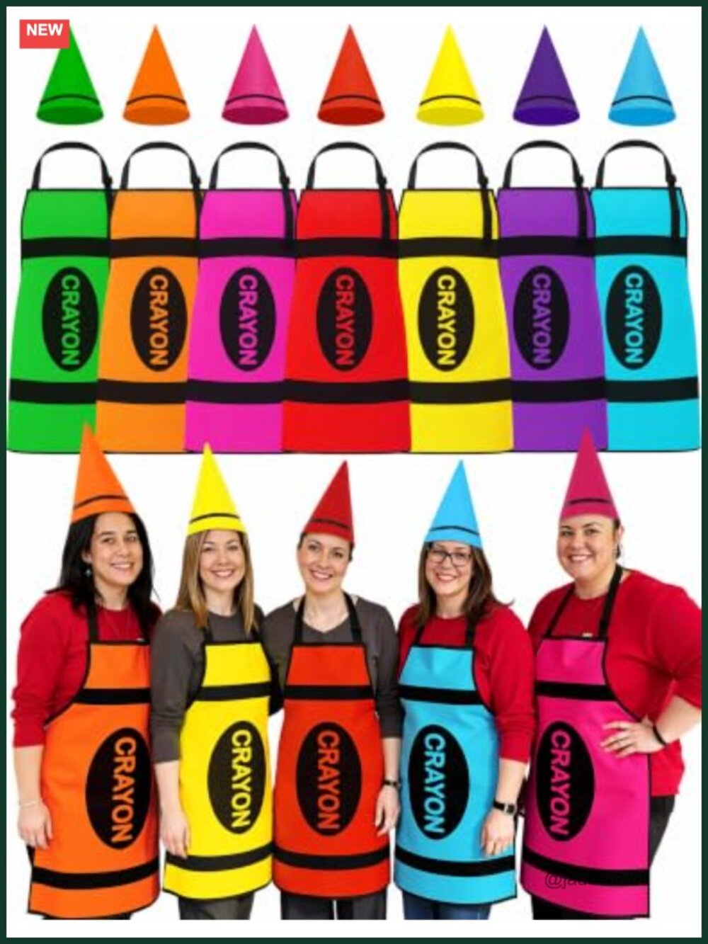 7 Set Crayon Costume Adult Aprons with Felt Hats Group Halloween